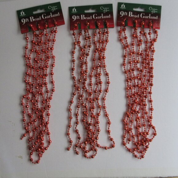 Bead Christmas Garland Red Faceted 9 Ft Vintage Christmas Decor NOS Lot of 3 - Picture 1 of 8